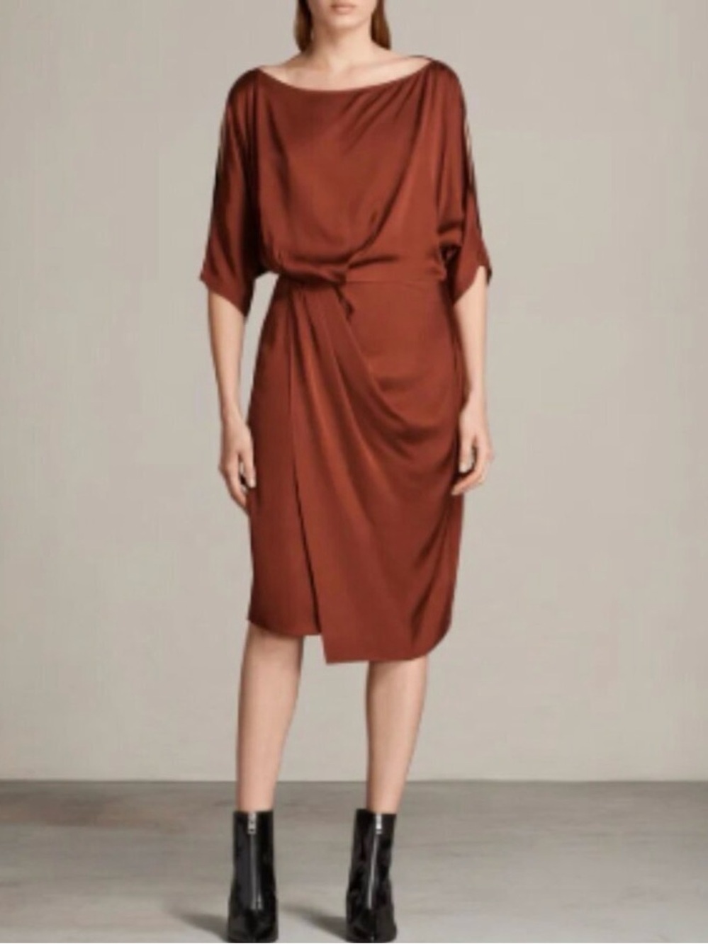 ALL SAINTS Asymmetrical Split Draped Minimalist Dress